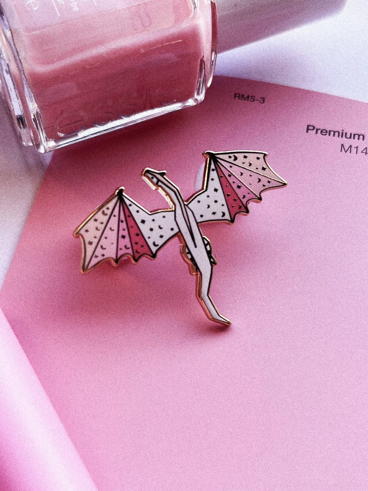 Dragon Enamel Pin - Pink and White