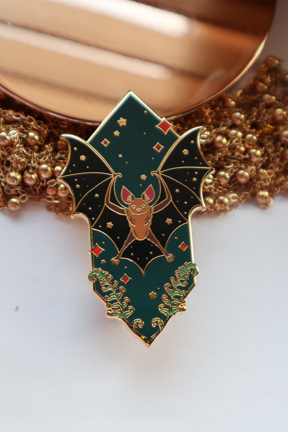 Sacred Beast Bat Enamel Pins: Pink