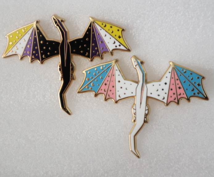 Dragon Enamel Pin - White, Pink & Blue