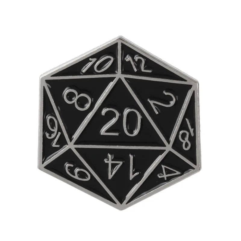 D20 Black and Silver | 1 Pcs D&D Enamel Pin