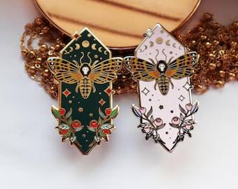Sacred Beast Moth Enamel Pins: Green