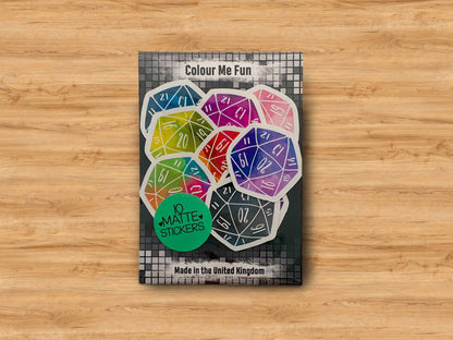 20 Sided Dice Sticker Set: Matte / 10 Stickers