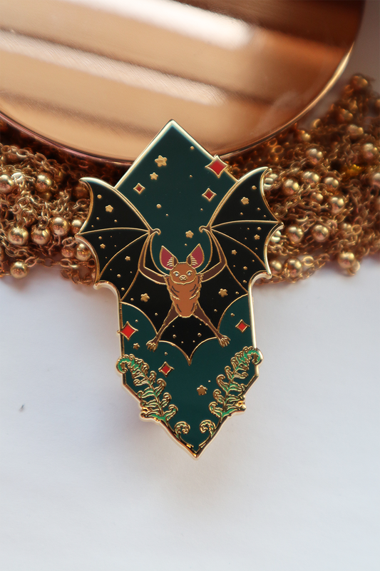 Sacred Beast Bat Enamel Pins: Green