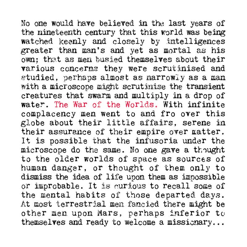 War of the Worlds Unframed Book Print, H.G. Wells Wall Art: A4 (H29.7 x W21cm)