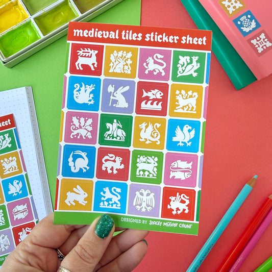 Medieval Tiles A6 Vinyl Sticker Sheet - Brigh Colours