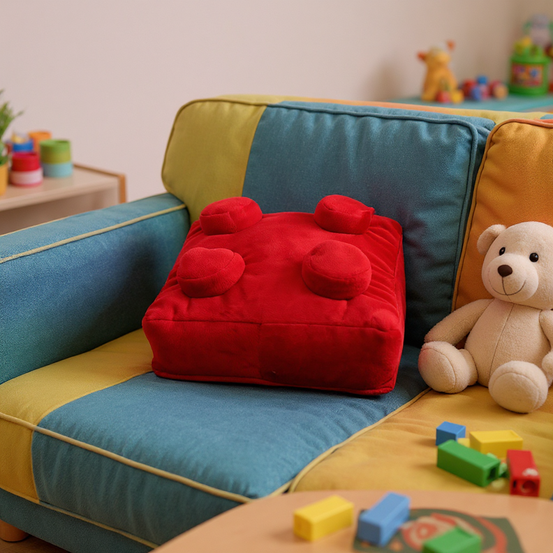 Building Brick Cushion Red Square