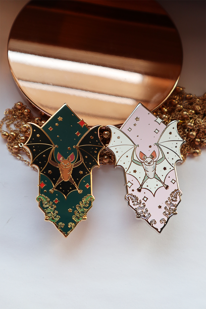 Sacred Beast Bat Enamel Pins: Pink