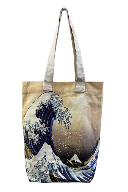Hokusai's Great Wave Art Print Cotton Tote Bag: Multi