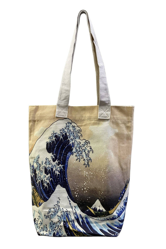 Hokusai's Great Wave Art Print Cotton Tote Bag: Multi