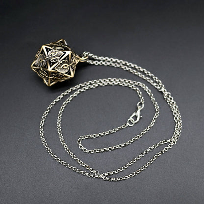 Leaflock | Ancient Gold D20 Pendant Necklace with Mini Metal Dice