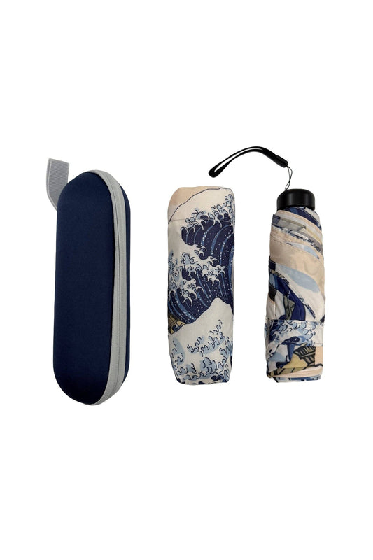 Hokusai's Great Wave Umbrella with Travel Case (Mini ): Navy Blue
