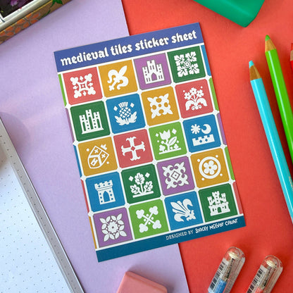 Medieval Tiles A6 Vinyl Sticker Sheet - Autumn Colours