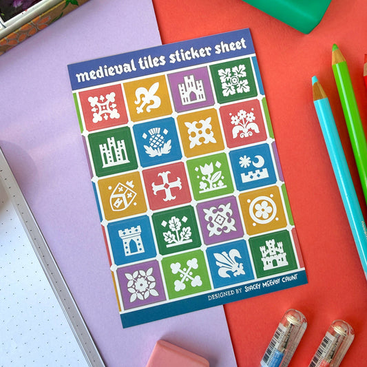 Medieval Tiles A6 Vinyl Sticker Sheet - Autumn Colours