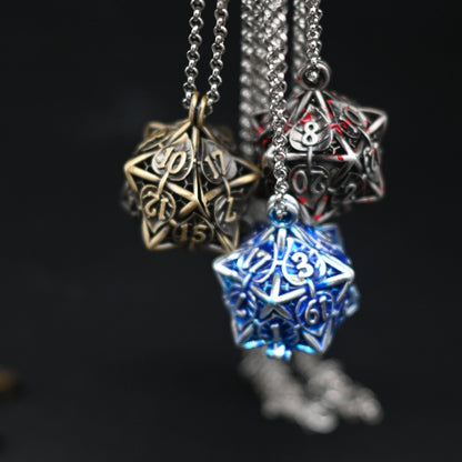 Leaflock | Frosted Silver D20 Pendant Necklace with Mini Metal Dice