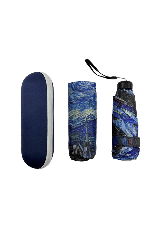 Van Gogh Starry Night Umbrella with Travel Case (Mini): Navy Blue