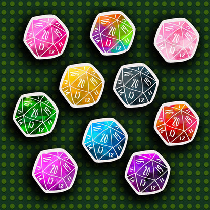 20 Sided Dice Sticker Set: Matte / 10 Stickers