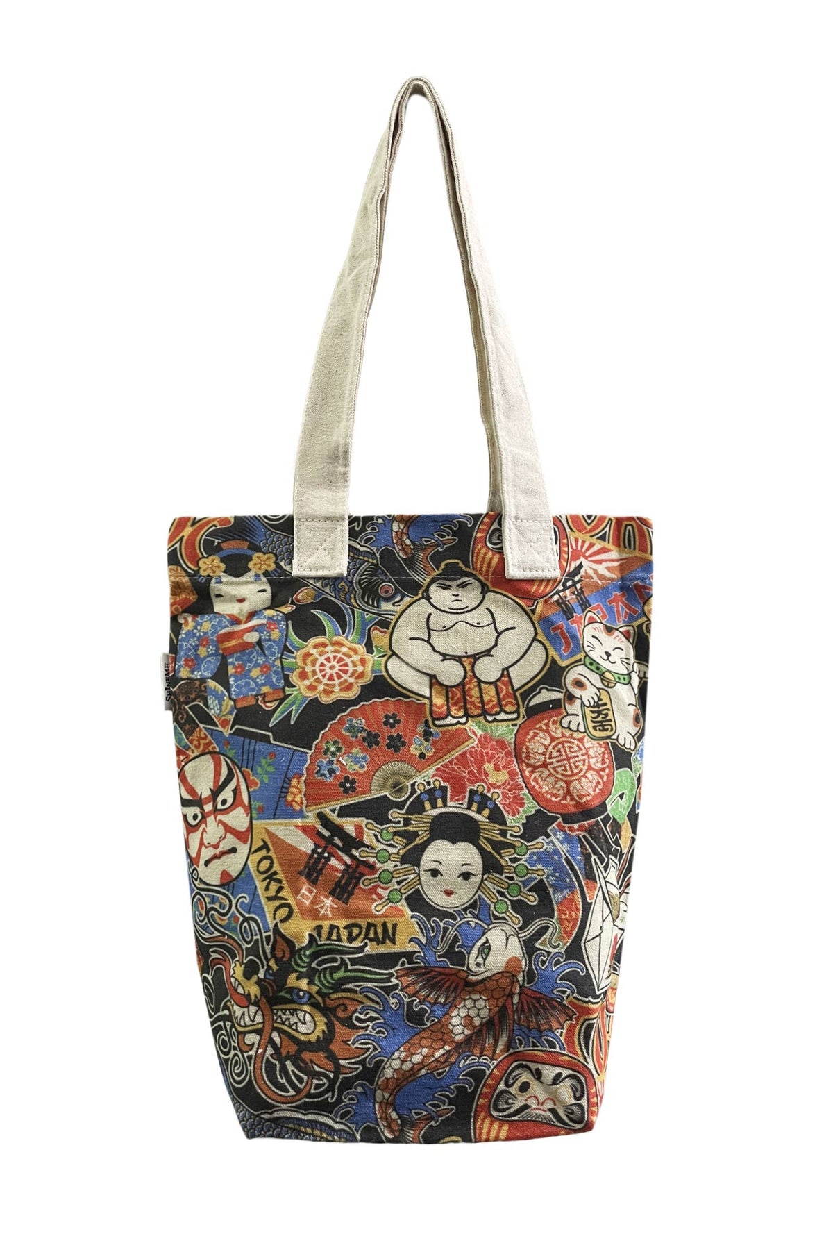 Japanese Cartoon Art Print Cotton Tote Bag: Multi
