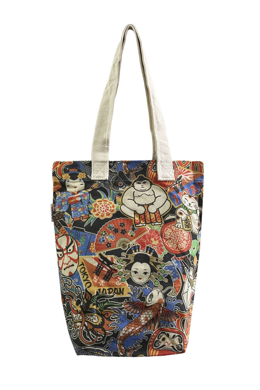 Japanese Cartoon Art Print Cotton Tote Bag: Multi